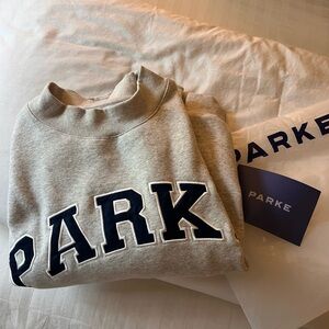 Parke Fleece Mockneck Gray with Blue Lettering